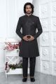 Black Art Silk Mens Sherwani (NMK-7880)