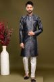 Black Banarasi Jaquard Mens Indo Western (NMK-7005)