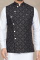 Black Cotton Mens Nehru Jacket (NMK-6947)