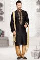 Black Dupion Art Silk Regular Kurta Pajama (NMK-3039)