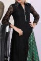 Black, Green Net, Brocade Girls Anarkali Dress (NFG-175)