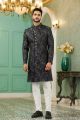 Black Imported Jaquard Silk Indo Western (NMK-7152)