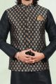 Black Jaquard Banarasi Silk Nehru Jacket (NMK-6687)