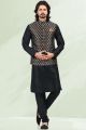 Black Jaquard Banarasi Silk Nehru Jacket (NMK-6687)