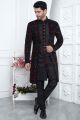 Black Velvet Silk 3 piece attached jacket set (NMK-7879)