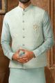 Blue Art Banarasi Silk Nehru Jacket (NMK-6308)