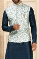 Blue Art Banarasi Silk Nehru Jacket (NMK-6362)