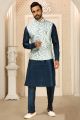 Blue Art Banarasi Silk Nehru Jacket (NMK-6362)