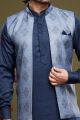 Blue Art Silk Digital Printed Jacket Kurta (NMK-7091)