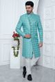 Blue Art Silk Mens Indo Western (NMK-7703)