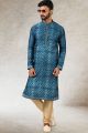 Blue Art Silk Mens Kurta Pajama (NMK-5838)