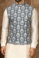 Blue Art Silk Mens Nehru Jacket (NMK-6317)