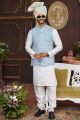 Blue Art Silk Mens Nehru Jacket (NMK-7952)