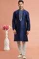 Blue Banarasi Art Silk Mens Kurta Pajama (NMK-7939)