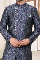 Blue Banarasi Jaquard Indo Western for Men (NMK-6893)