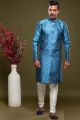 Blue Banarasi Jaquard Indo Western for Men (NMK-7003)