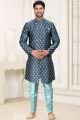 Blue Banarasi Jaquard Indo Western (NMK-6890)