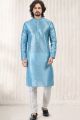 Blue Banarasi Silk Casual Mens Kurta (NMK-6727)