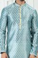 Blue Banarasi Silk Mens Kurta Pajama (NMK-6696)