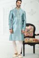 Blue Banarasi Silk Mens Kurta Pajama (NMK-6696)