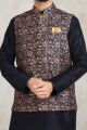 Blue Banarasi Silk Mens Nehru Jacket (NMK-5683)