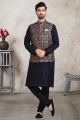 Blue Banarasi Silk Mens Nehru Jacket (NMK-5683)