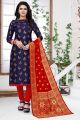 Blue Banarasi Silk Printed Salwar Suit (NWS-6361)