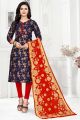 Blue Banarasi Silk Salwar Suit (NWS-6356)