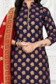 Blue Banarasi Silk Womens Salwar Suit (NWS-6347)