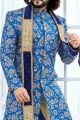 Blue Banglori Silk Sherwani (NMK-4132)