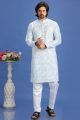 Blue Cotton Embroidered Kurta Pajama (NMK-7521)