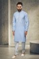 Blue Cotton Kurta Pyjama for Men (NMK-6143)