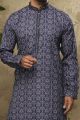 Blue Cotton Mens Kurta Pajama (NMK-6123)