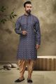 Blue Cotton Mens Kurta Pajama (NMK-6123)