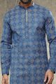 Blue Cotton Mens Kurta Pyjama (NMK-6165)