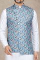 Blue Cotton Mens Nehru Jacket (NMK-6946)