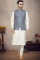 Blue Cotton Nehru Jacket for Mens (NMK-6950)