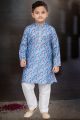 Blue Cotton Printed Boys Kurta Pajama (NKK-771)