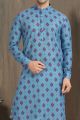 Blue Cotton Printed Kurta Pajama (NMK-5716)