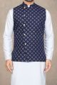 Blue Cotton Printed Mens Nehru Jacket (NMK-6948)