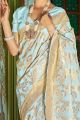 Blue Crystal Linen Saree (NWSA-5835)