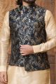 Blue, Dark Gold Art Banarasi Silk Nehru Jacket (NMK-5628)