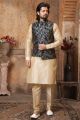 Blue, Dark Gold Art Banarasi Silk Nehru Jacket (NMK-5628)