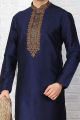 Blue Dupion Art Silk Mens Casual Kurta Pajama (NMK-3703)