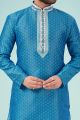 Blue Dupion Silk Jaquard Kurtas for Men (NMK-4807)