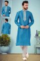 Blue Dupion Silk Jaquard Kurtas for Men (NMK-4807)