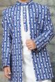 Blue Embroidered Long Jacket Boys Kurta Pajama (NKK-801)