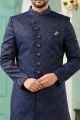 Blue Imported Jaquard Silk Indo Western (NMK-7144)