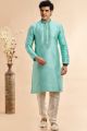 Blue Jaquard Art Silk Mens Kurta Pajama (NMK-7921)