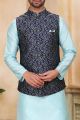 Blue Jaquard Banarasi Silk Nehru Jacket (NMK-6922)